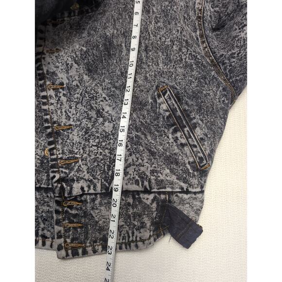 Vintage Nixit Acid Wash Military Denim Jean Jacket Gold‎ Button Size Large 80's - Picture 6 of 7